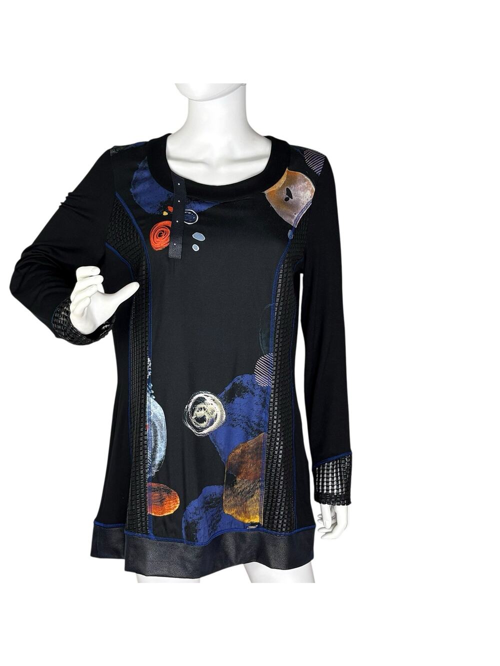 Jorli Tunic Top Abstract Art To Wear Lagenlook Black Size L